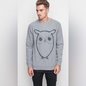 Knowledgecotton apparel Gray Owl Graphic Men's Sweater large EUC